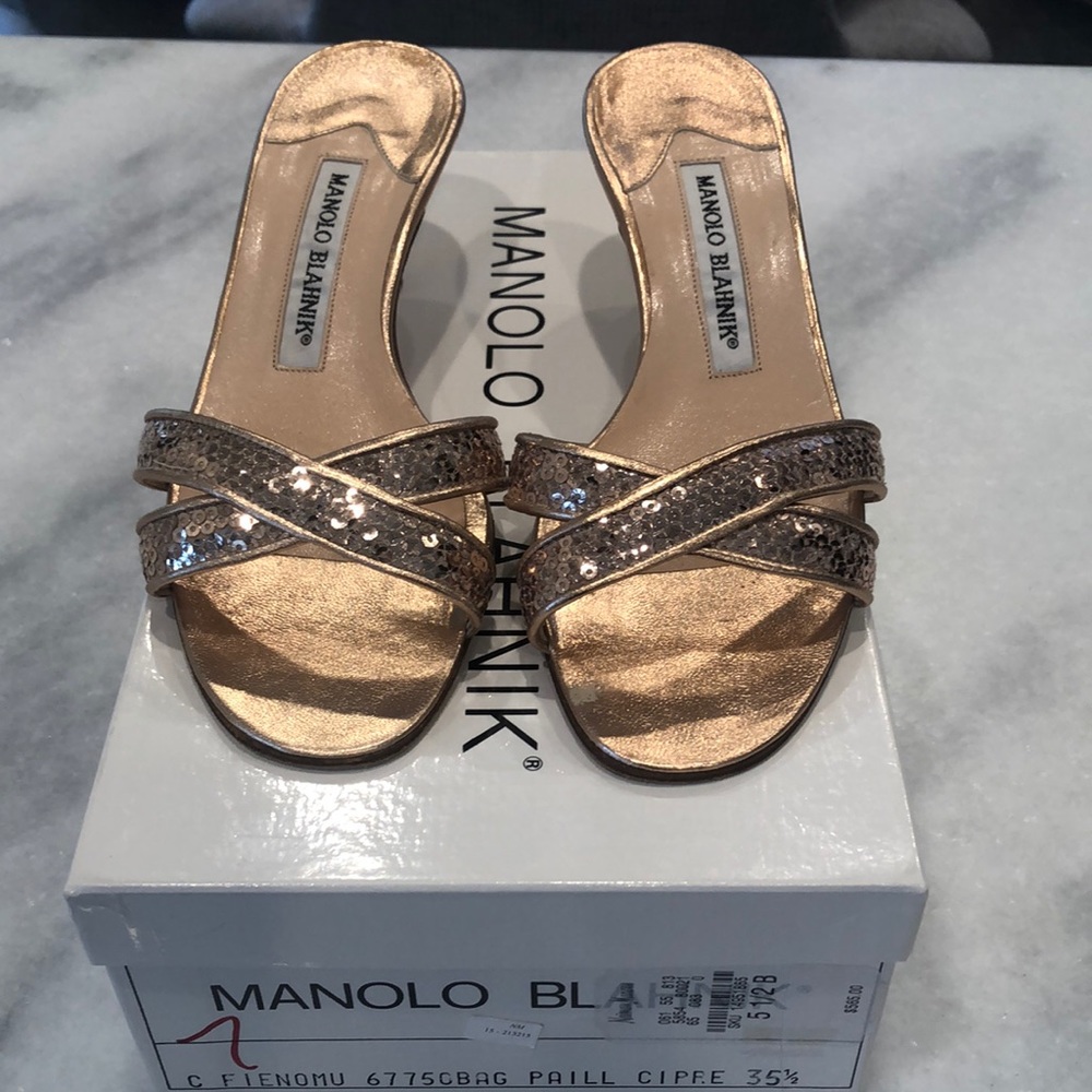 Manolo Blahnik sequin kitten heel sandal
